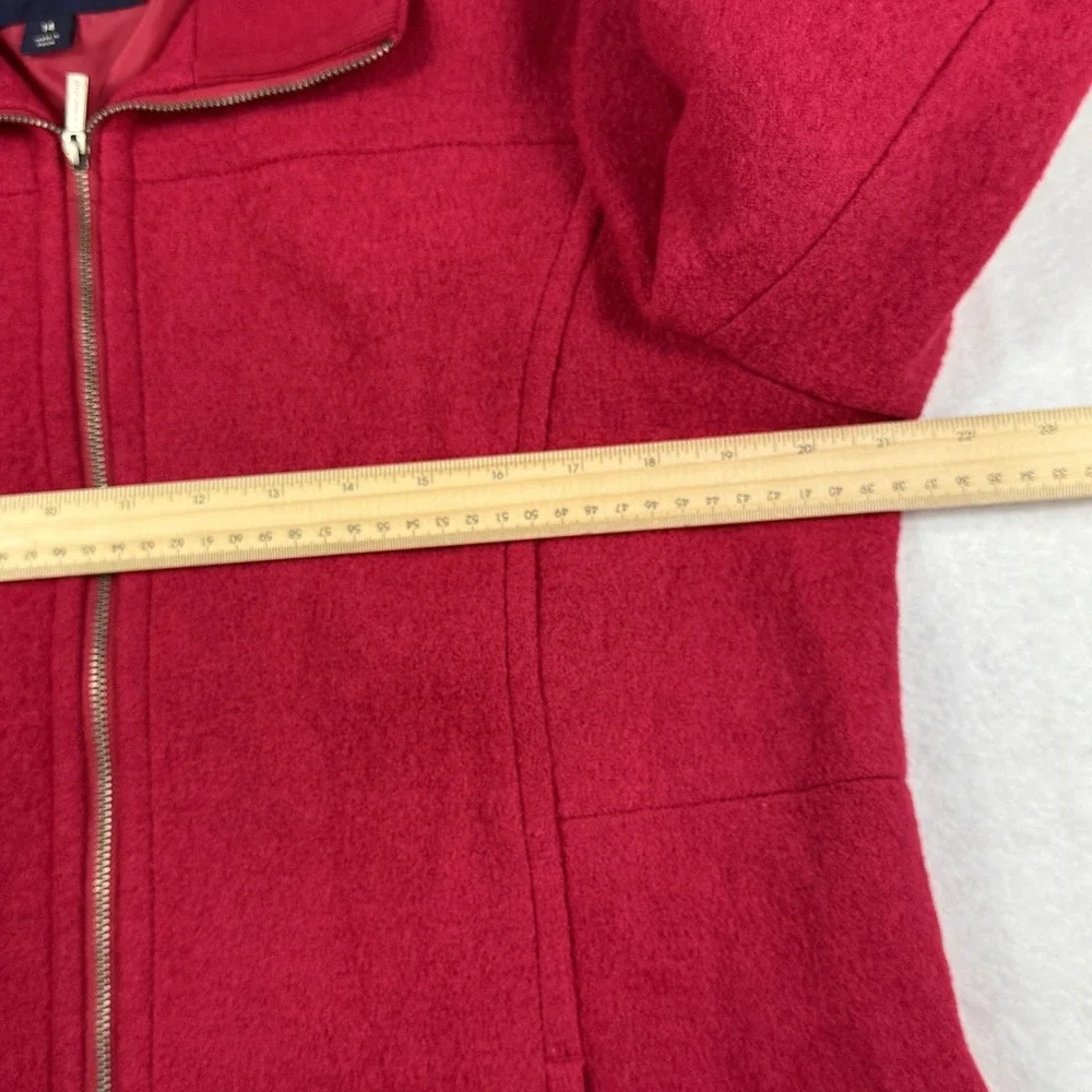 Lands' End Wool‎ Blend Jacket Womens 14 Red Zip Up Classic Preppy Minimalist